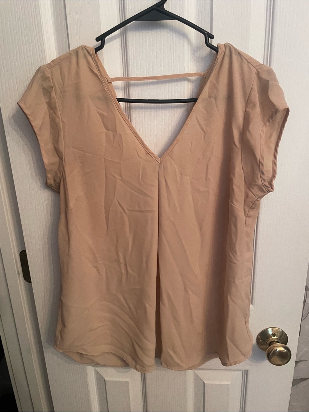 Women's V-Neck Short Sleeve Blouse - Beige